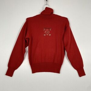 Obermeyer Sweater Womens Medium Red Turtleneck Ski Embroidered Knit Pullover